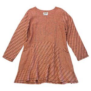 FLAX Womens Size M 100% Linen Tunic Top or Mini Dress Woven Textured Long Sleeve